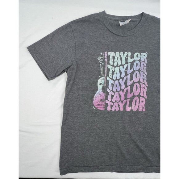 Taylor Taylor Taylor Graphic T-Shirt Youth Medium Gray Guitar Pastel Distressed - Picture 4 of 13